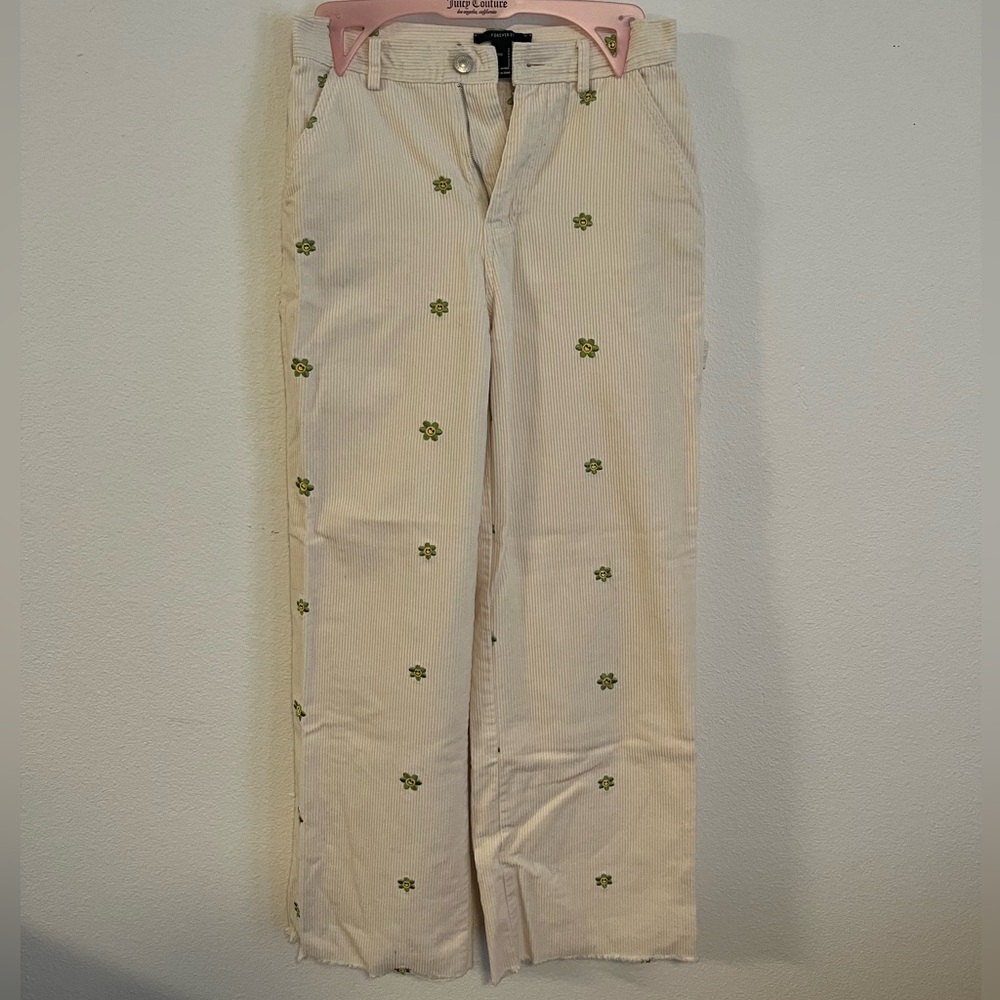 Forever 21 Cream and Green Straight Leg Jeans